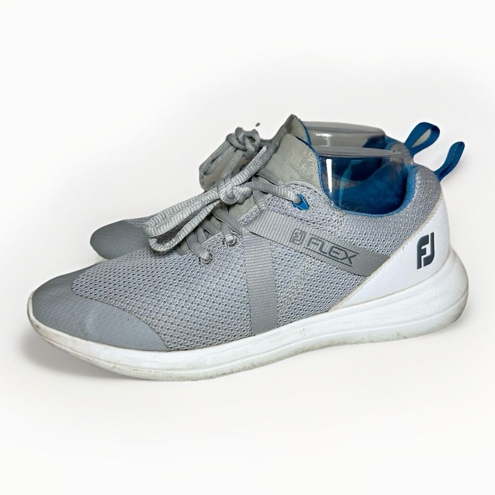Footjoy Flex Spikeless Golf Shoes Women's 7.5 Gray White Blue‎ FJ Comfort